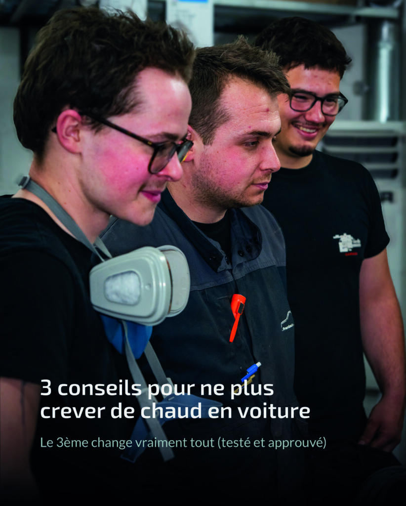 Visuel en fond avec le titre "3conseils pour ne plus crever de chaud en voiture"