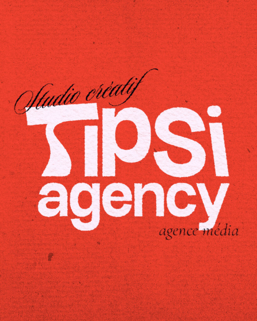 un fond rouge texturé avec le texte "studio créatif Tipsi Agency agence média"