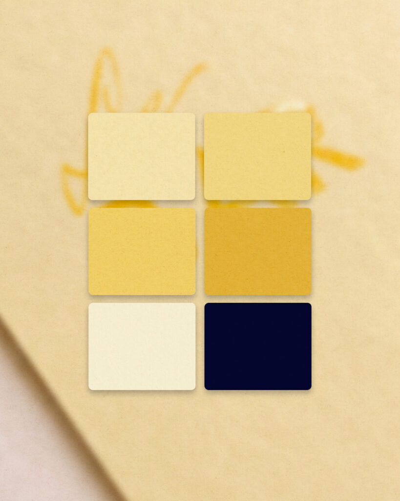 Le code couleur de 6 couleurs différentes dans les tons jaune poussin et bleu